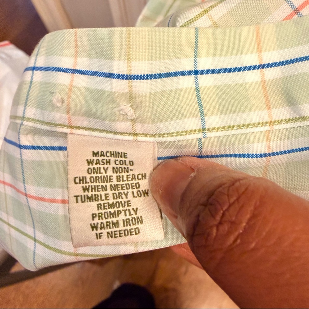 Orvis Light Green Plaid Short-Sleeve Button-Down Shirt with Blue & orangeStripes - Picture 5 of 6
